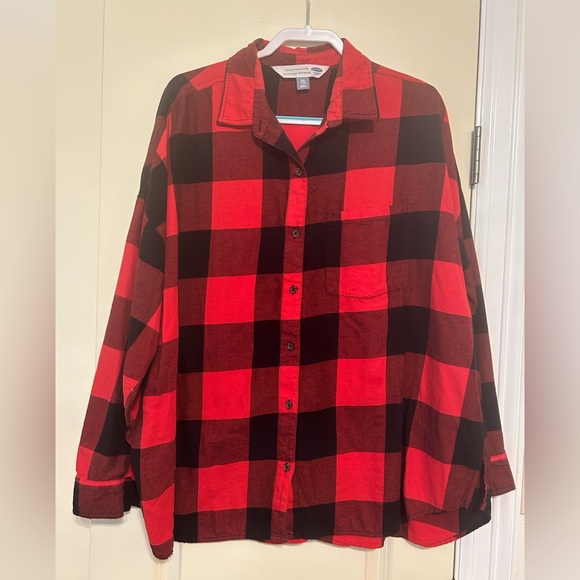 Women’s plus red/black buffalo plaid button up tunic - Picture 1 of 6